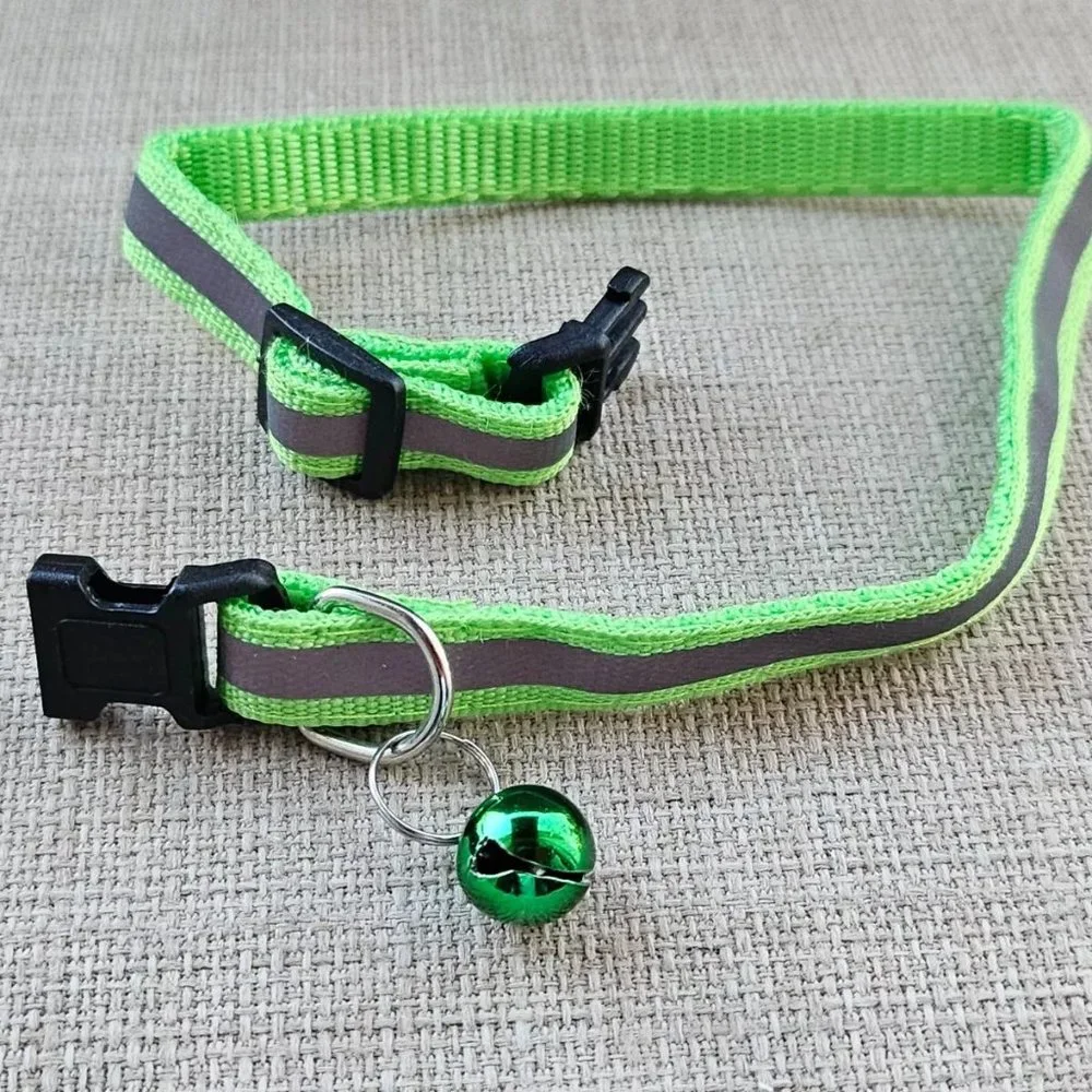 Cat Collar Reflective Light Green Color Cat Neck Collar W Bell Adjustable Small